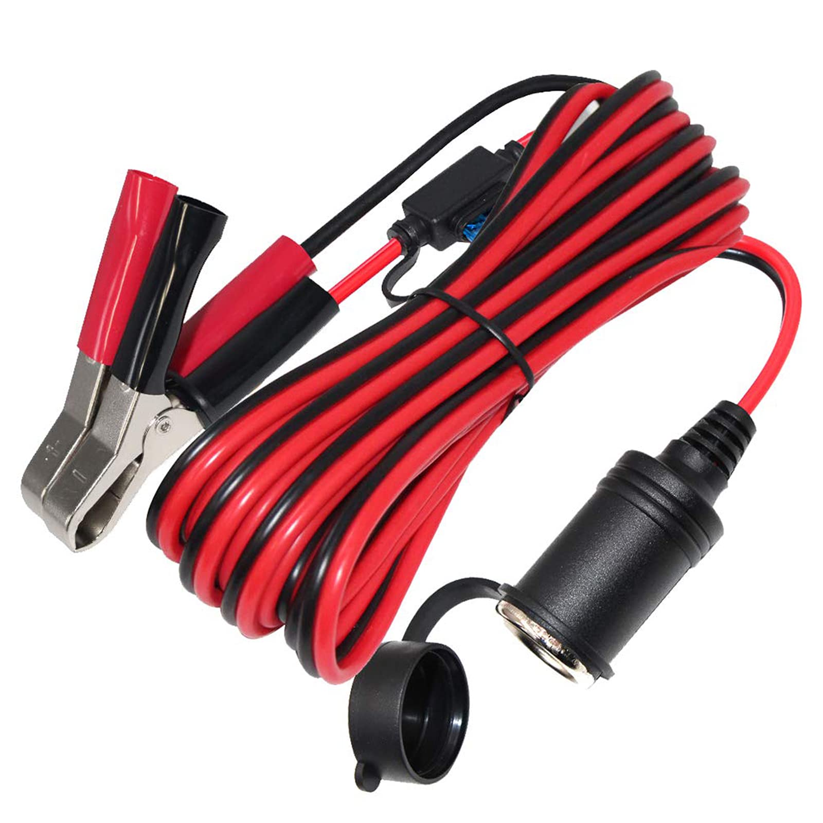 SPARKING 12ft car socket extension in use powering a 12V device from a car battery