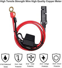 SPARKING SAE-to-ring-terminal 2ft close-up shows secure connectors for motorcycle charging
