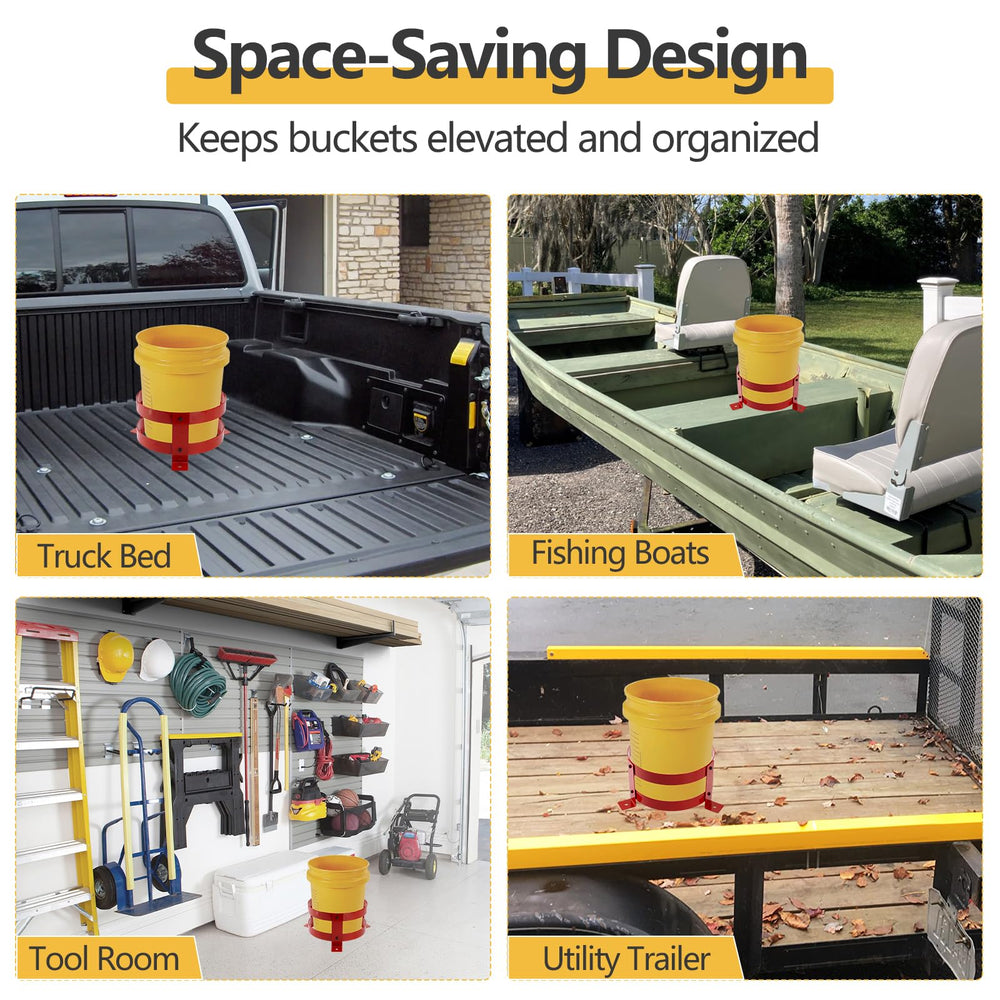 SPARKWHIZ elevated storage keeps buckets off the ground.