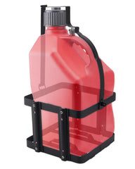SPARKWHIZ fuel jug holder bracket closeup showing precise fit for VP Racing jugs and secure mounting.