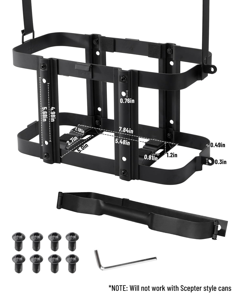 SparkWhiz Jerry Can Holder installed with bottom and side screws for various setups
