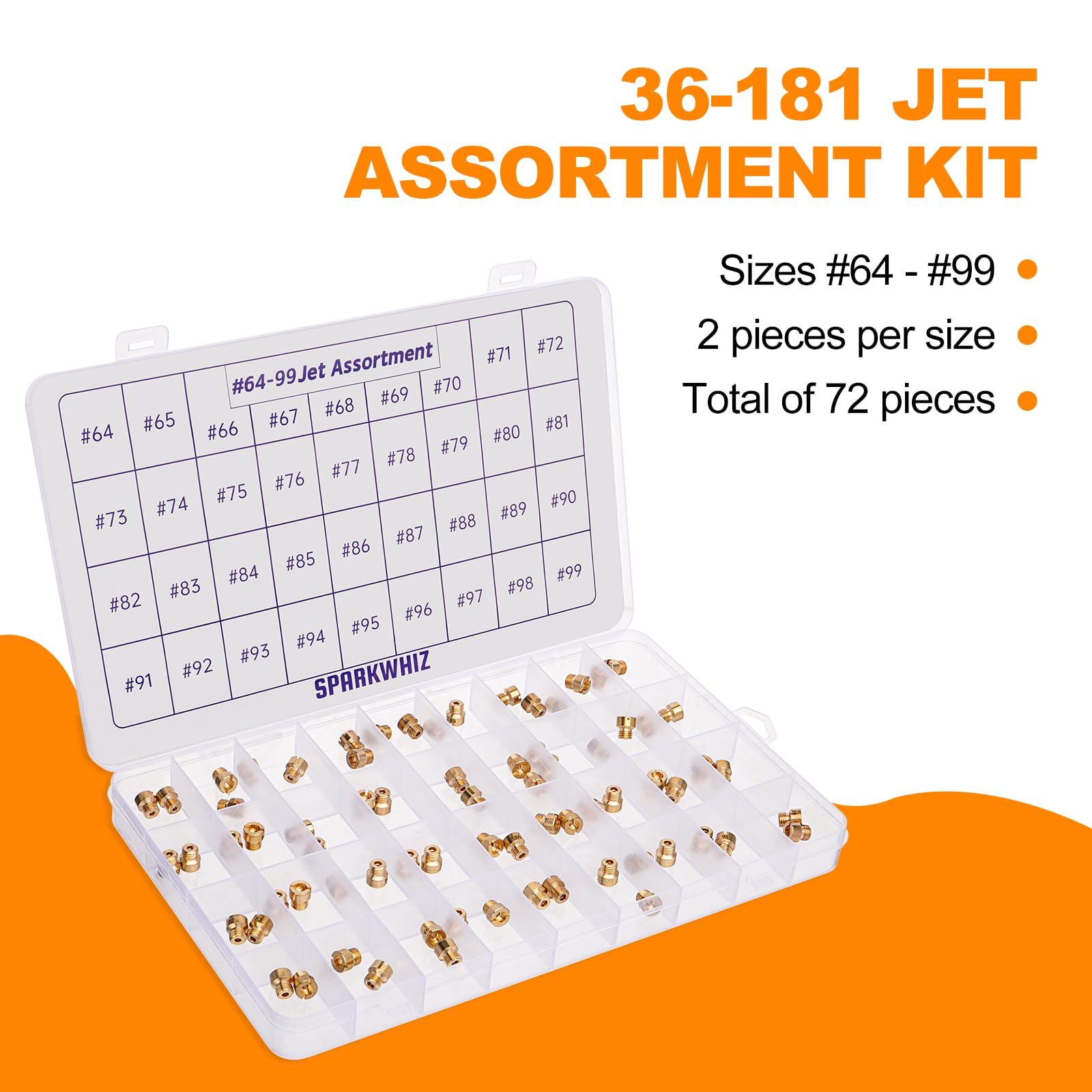 SPARKWHIZ jets by size 64-99 arranged two per slot for quick selection.