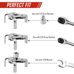SparkWhiz adjustable 3-jaw wrench grips a range of filter sizes securely.