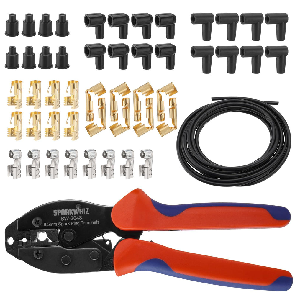 Sparkwhiz ratchet crimping tool close-up with ergonomic handle for comfort.