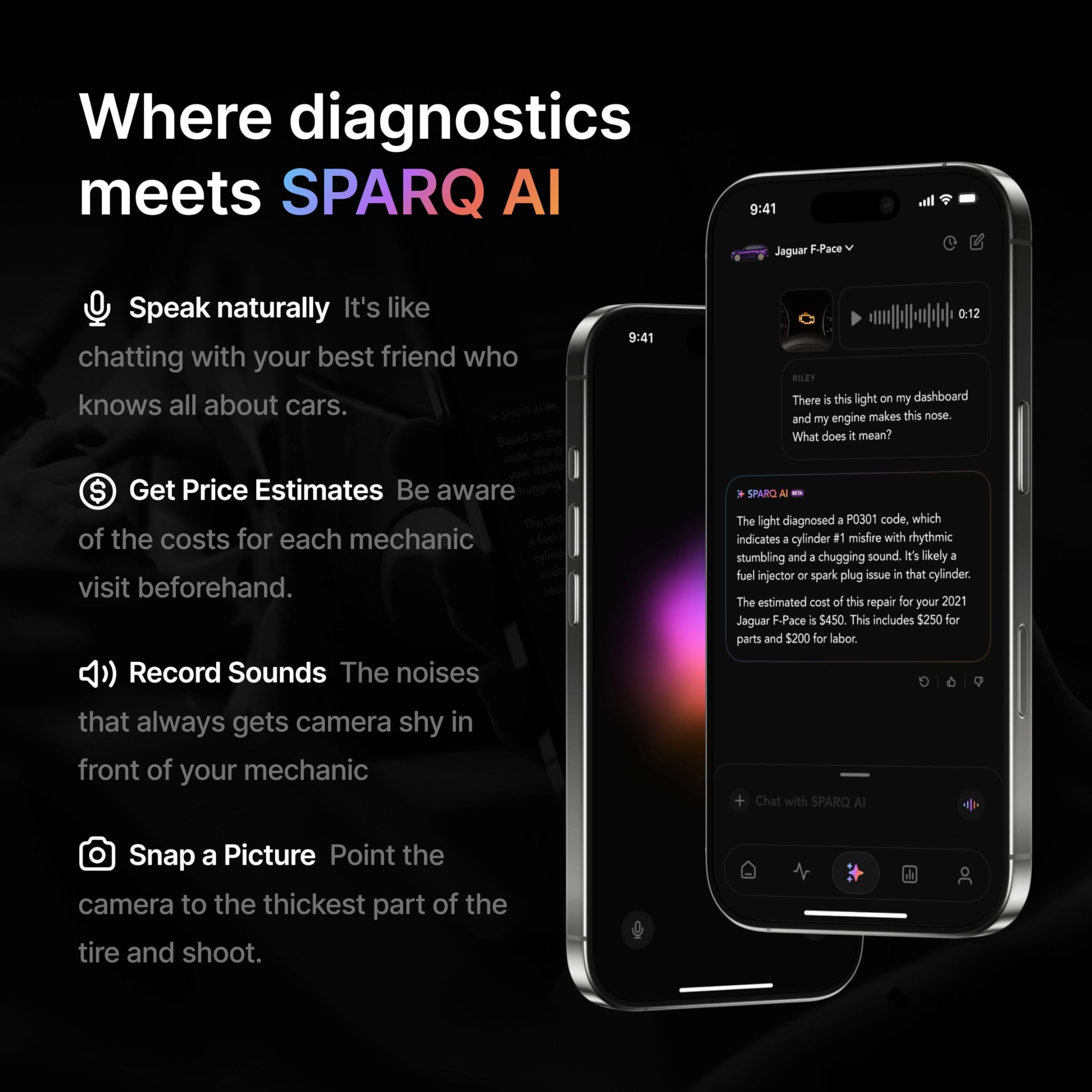 SPARQ AI OBD2 Scanner displaying vehicle history and recalls at a glance