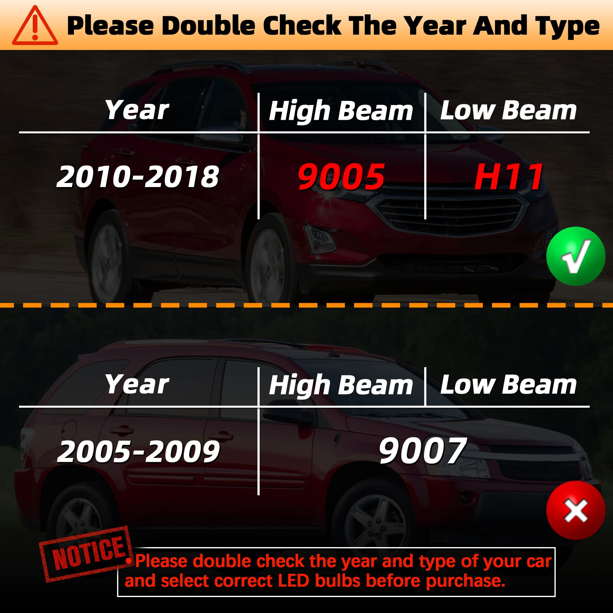 SPBRTBUB Chevy Equinox H11 low-beam LEDs enhance road clarity at night.