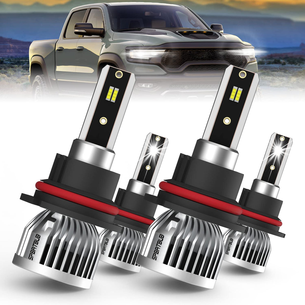 SPBRTBUB 4-pack headlight bulbs for Dodge Ram 9007, clear night visibility.