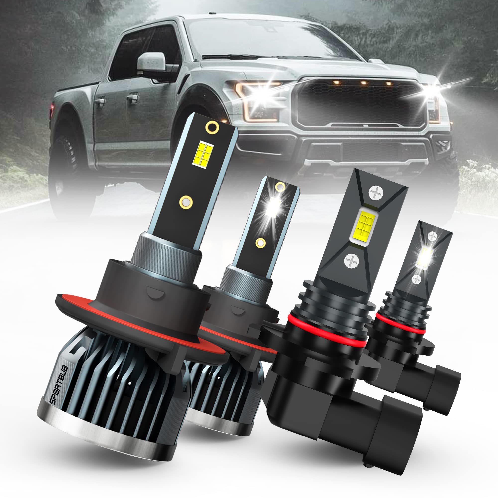 SPBRTBUB LED headlights 9008-9145 front view for Ford F-150, showing bright, balanced illumination.