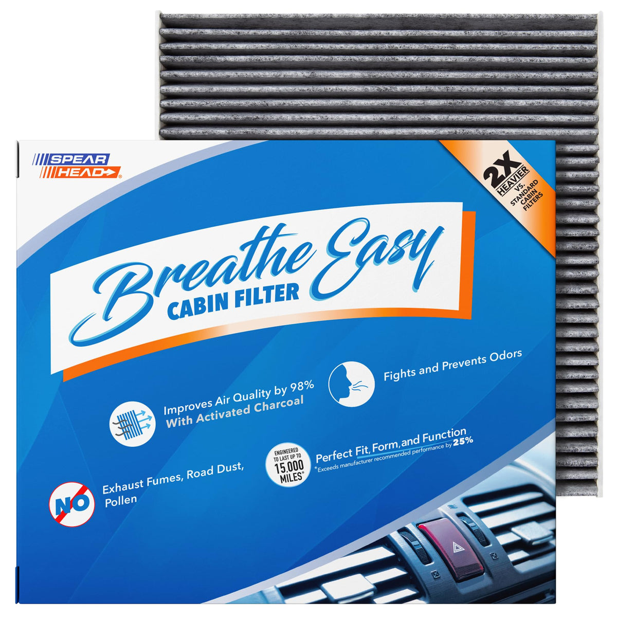 Spearhead Breathe Easy front view filter showing activated carbon layer for odor control
