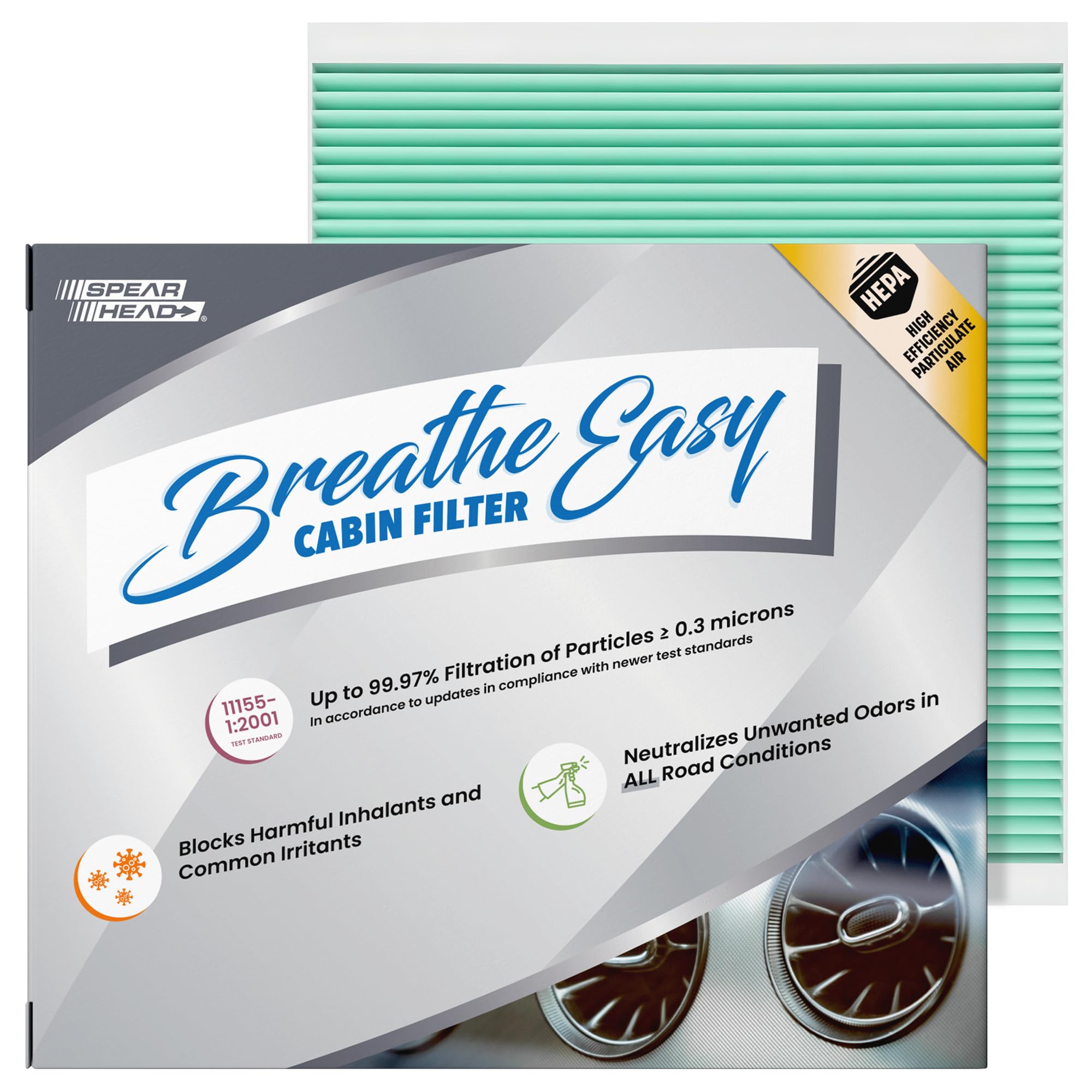 Spearhead Breathe Easy BE-966H close-up showing advanced filtration for cleaner cabin air.