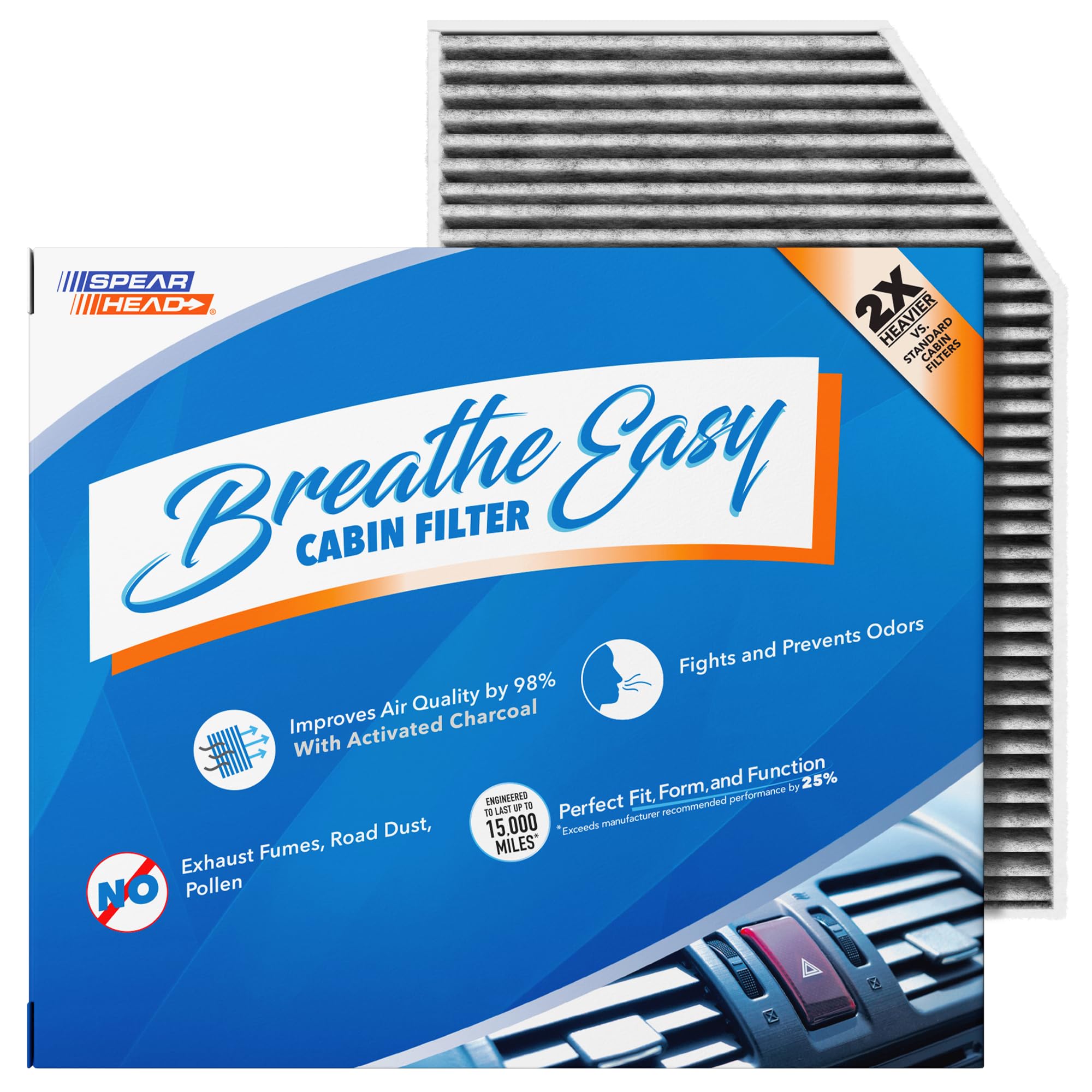 Spearhead Breathe Easy cabin filter close-up showing activated carbon for odor control