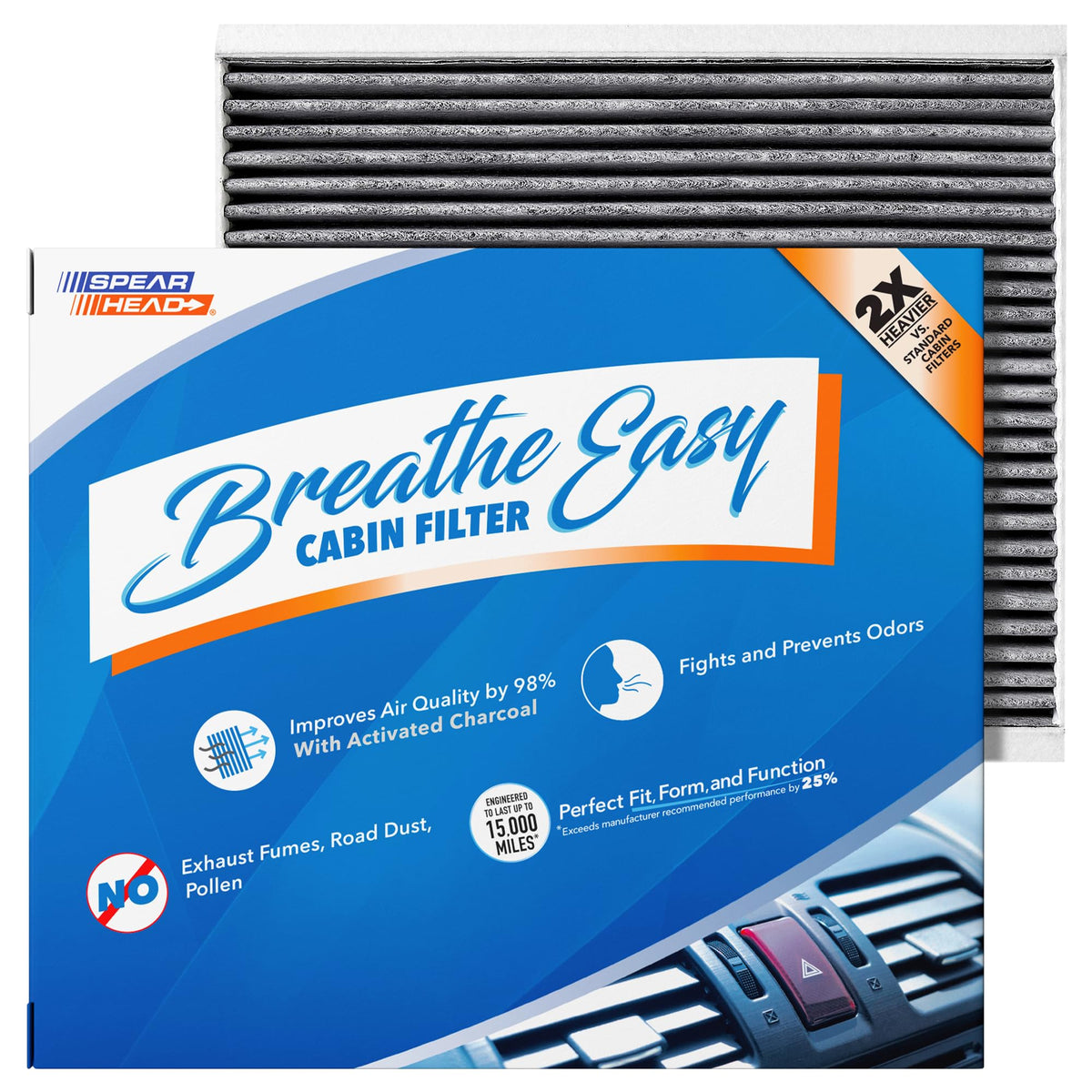 SPEARHEAD Odor Defense Breathe Easy cabin filter front view reduces interior odors