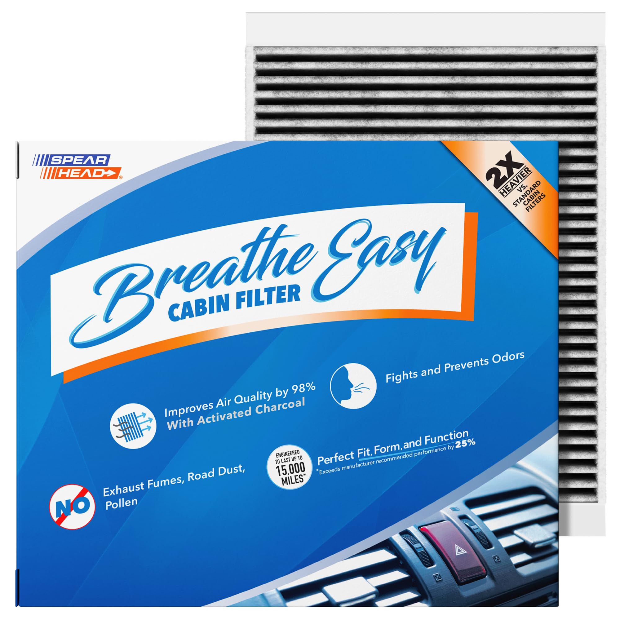 Spearhead Breathe Easy packaging highlights long-life activated carbon for odor defense