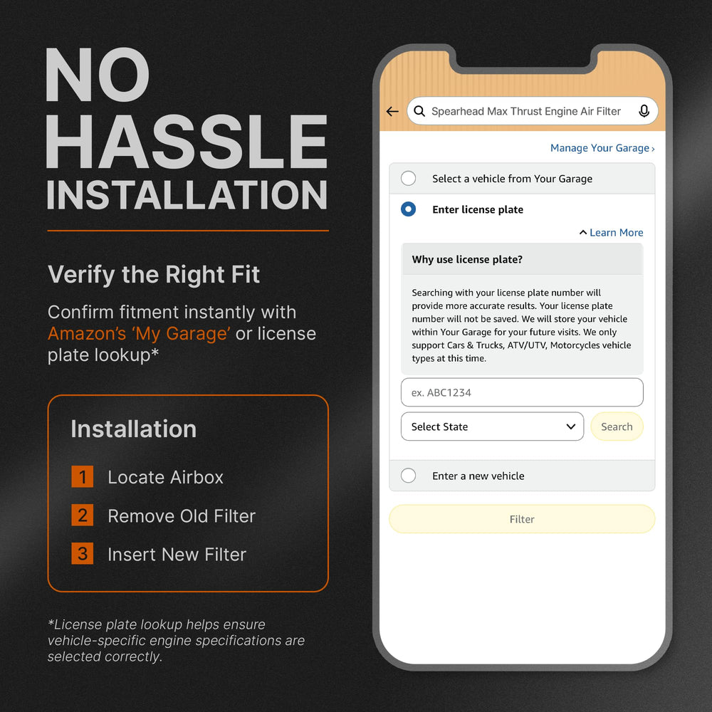 Spearhead filter label notes life up to 15,000 miles for typical use.