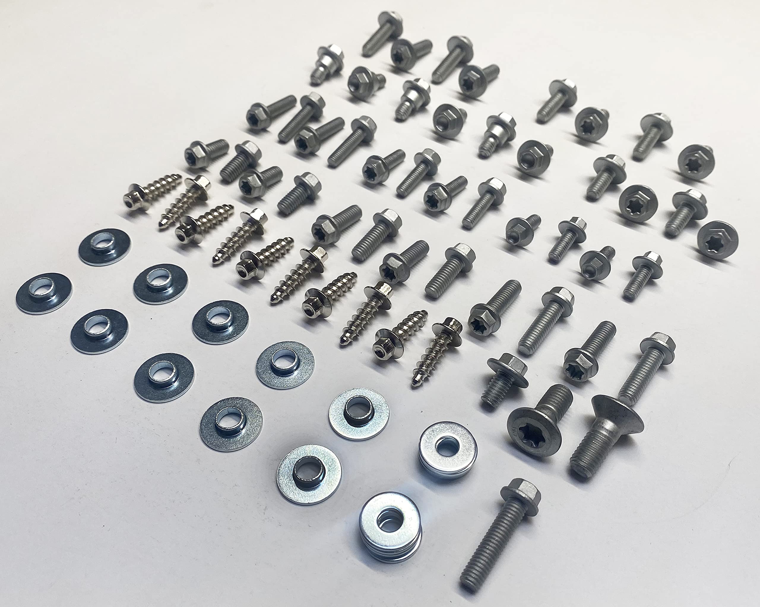 Specbolt 76-piece kit layout for KTM/Husqvarna body bolts for easy replacement.