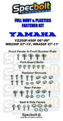 Specbolt full plastics bolt kit for Yamaha WR250F, complete assembly with CNC bushings.