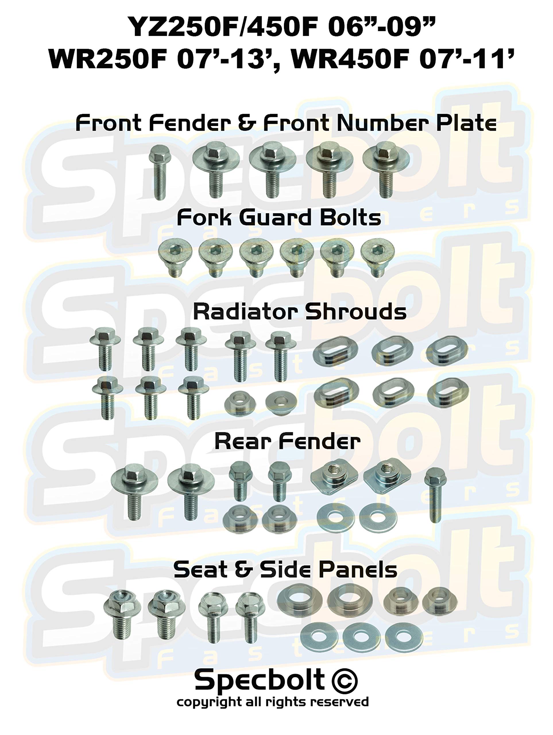Specbolt full plastics bolt kit for Yamaha WR450F, ready-to-install set with original-style fasteners.