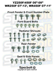 Specbolt full plastics bolt kit for Yamaha WR450F, ready-to-install set with original-style fasteners.