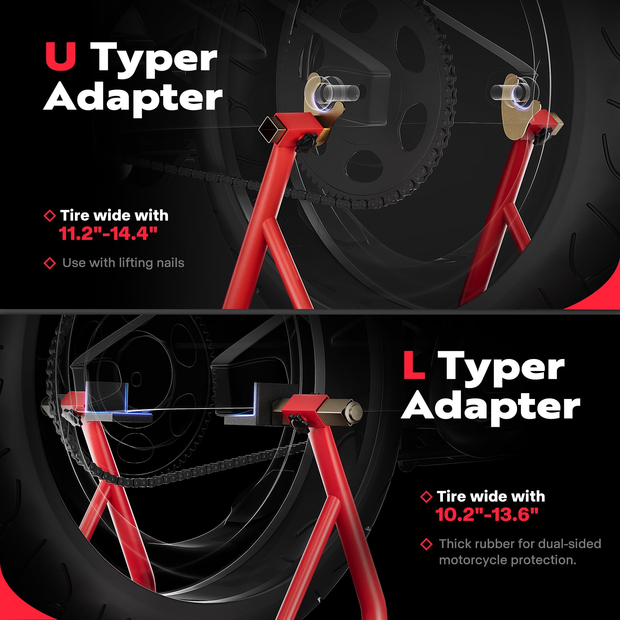 SPECSTAR rear stand with U-shaped heads provides stable, secure lifting