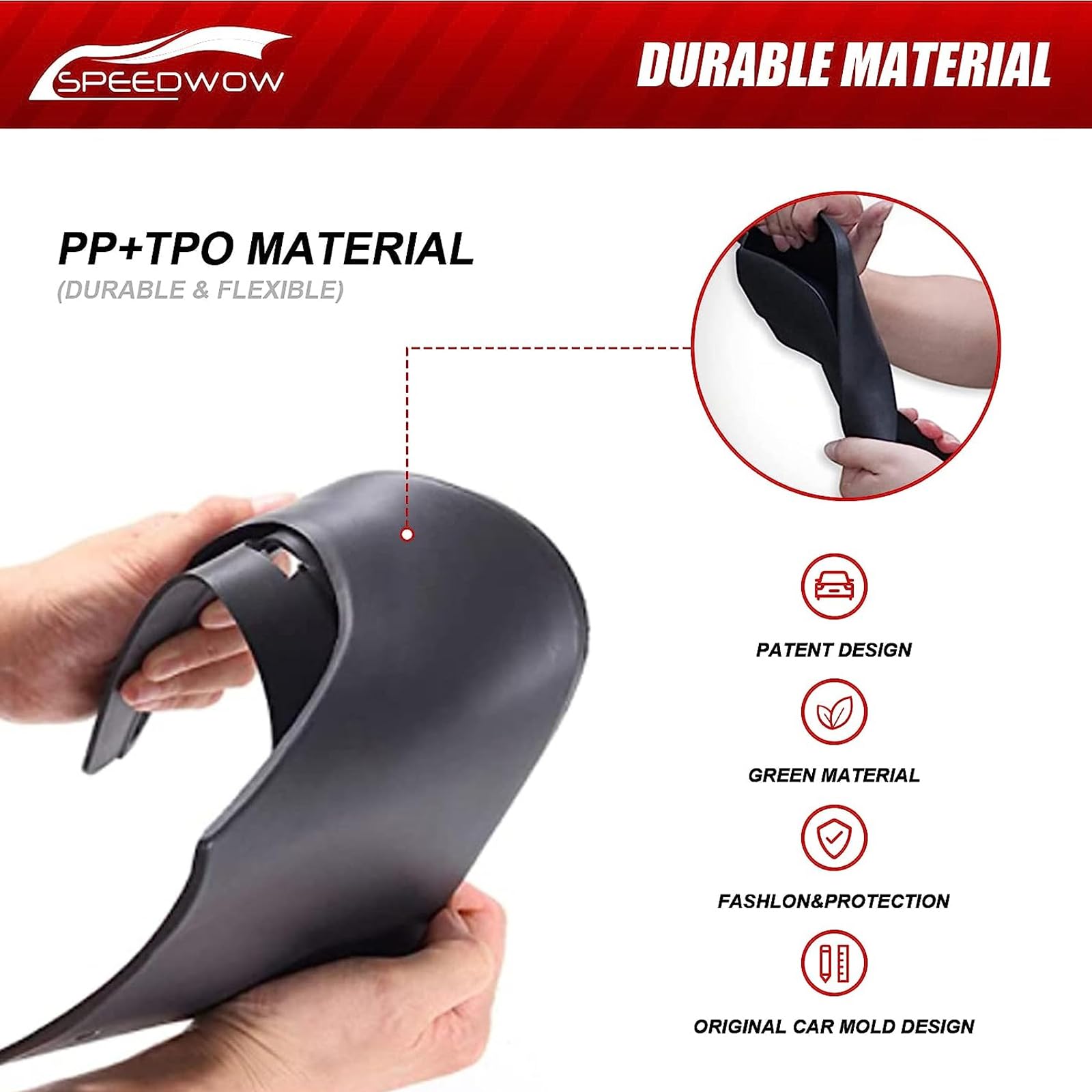 SPEEDWOW installed rear right mud flap highlights durable PP-TPO material