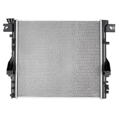 SPELAB cu2957 radiator front view showing Jeep Wrangler compatibility for multiple model years