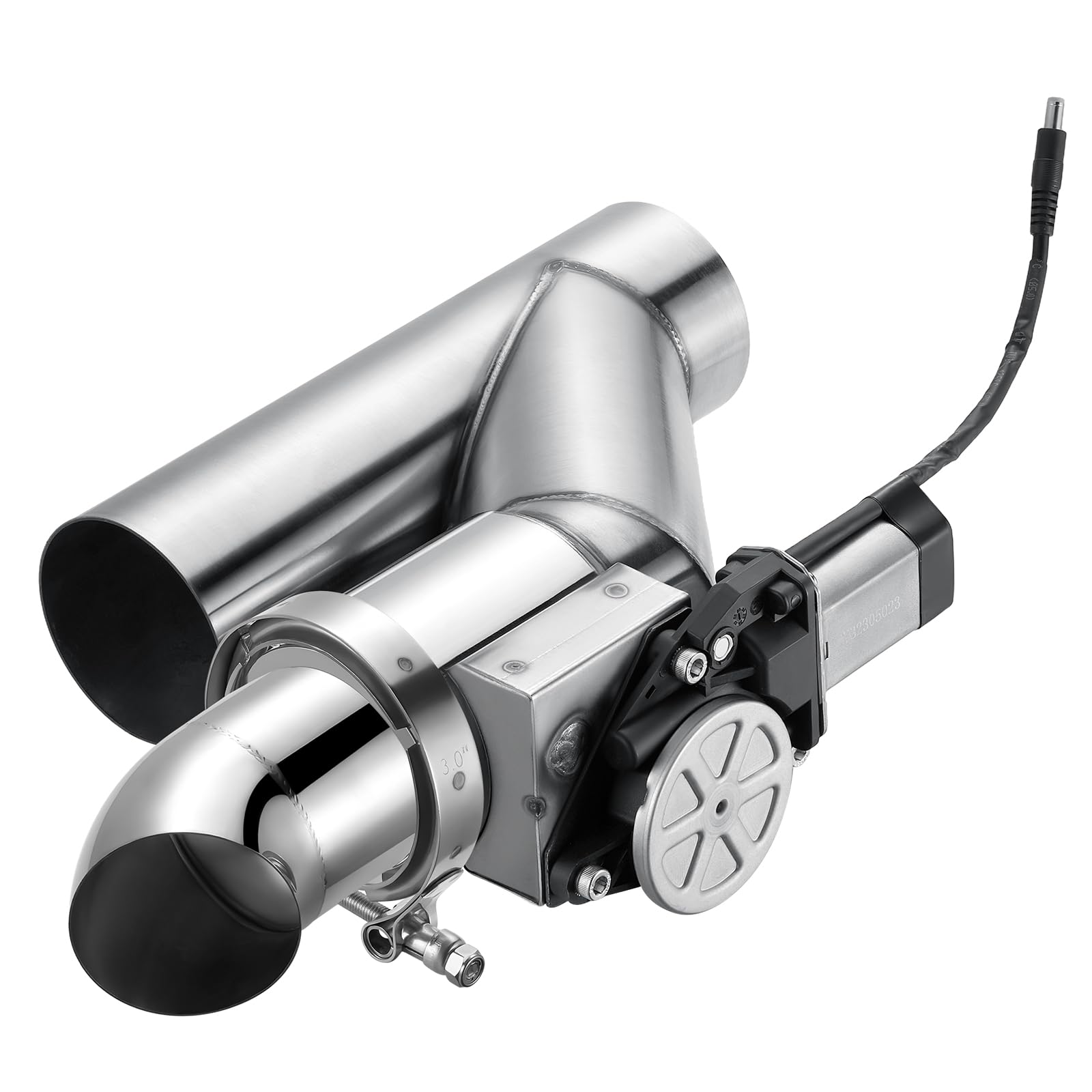 SPELAB electric exhaust cutout 3-inch valve with motor enables remote flow control.