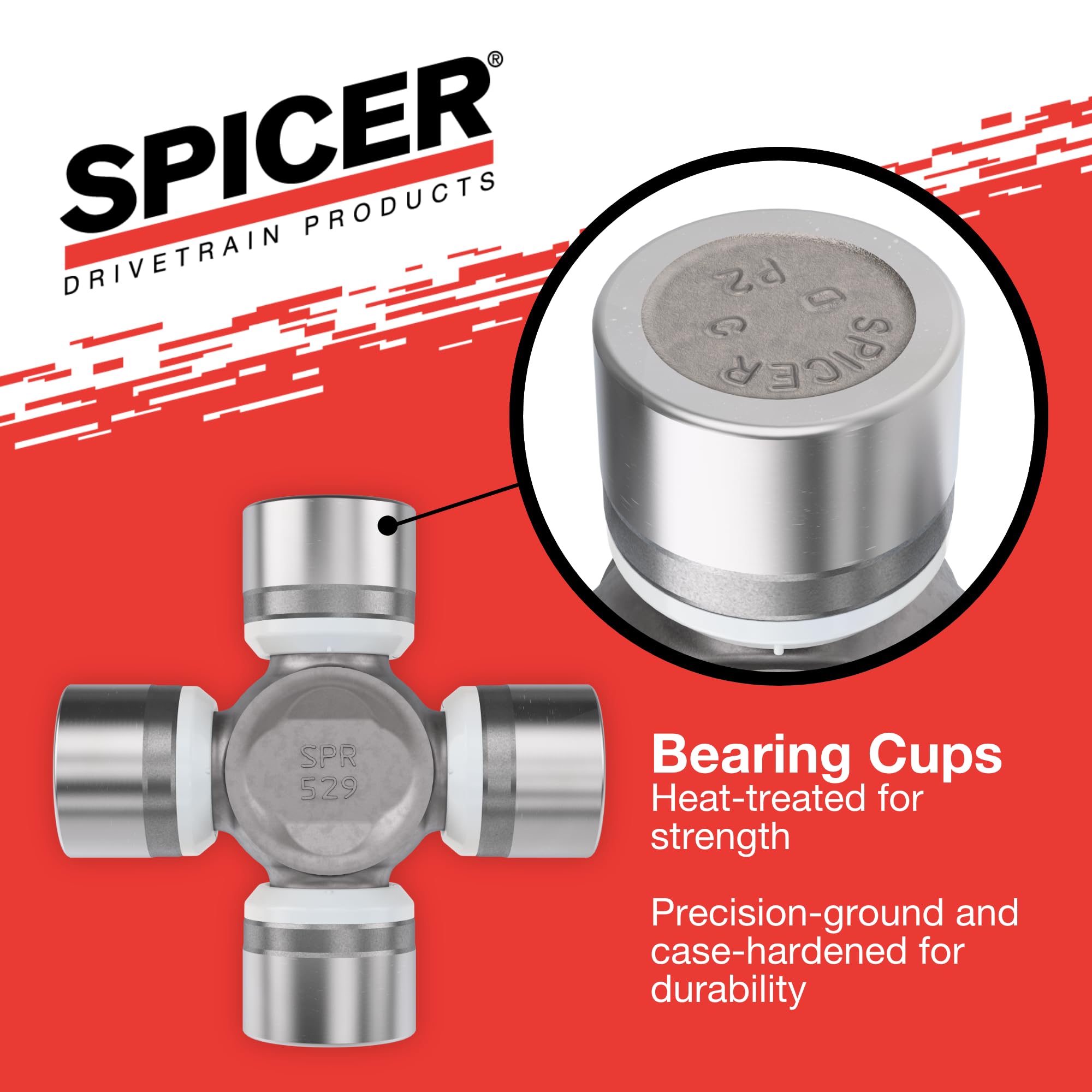 Spicer 1350WJ series U-joint assembly image emphasizing durability.