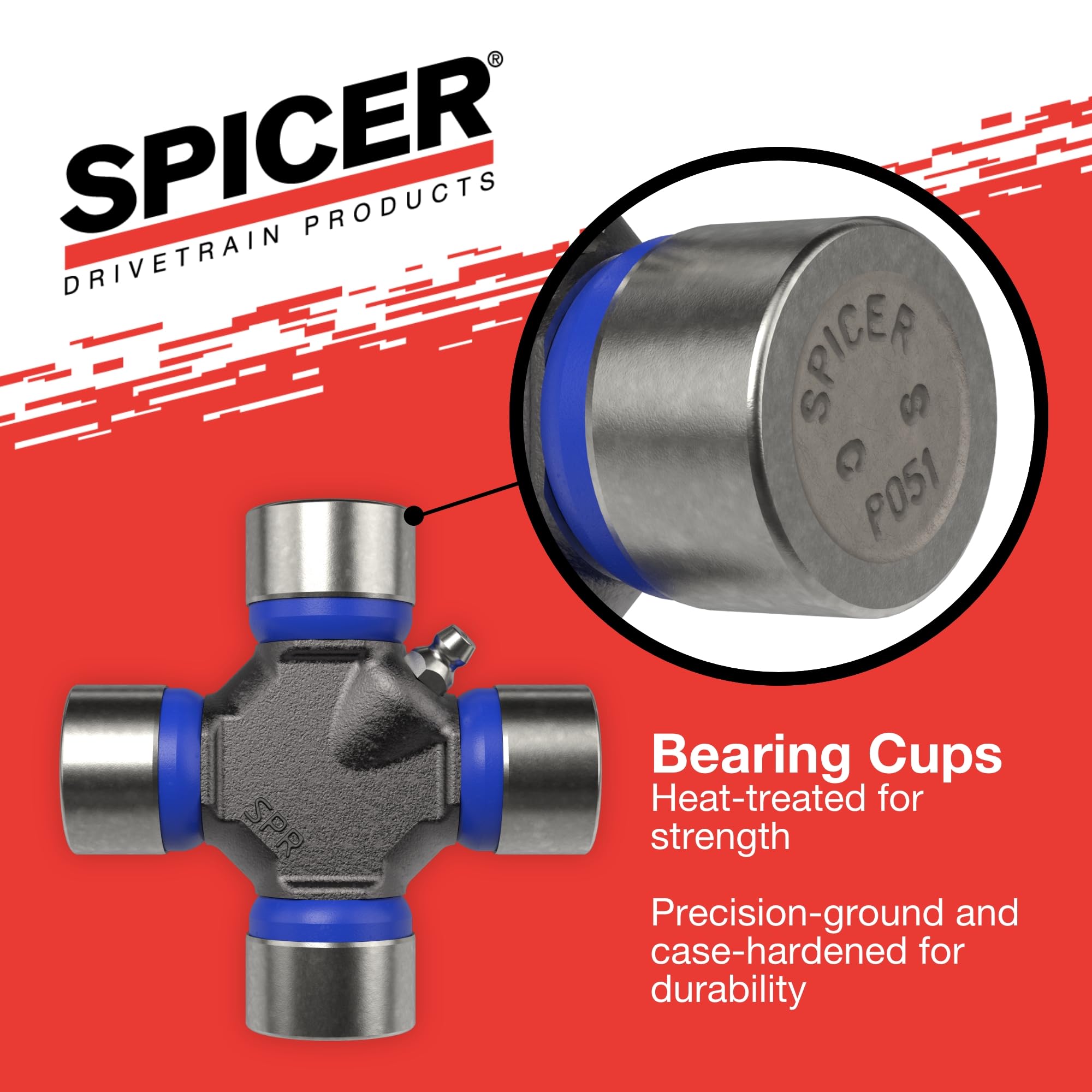 Spicer greaseable U-joint with OSR retention rings for secure fit