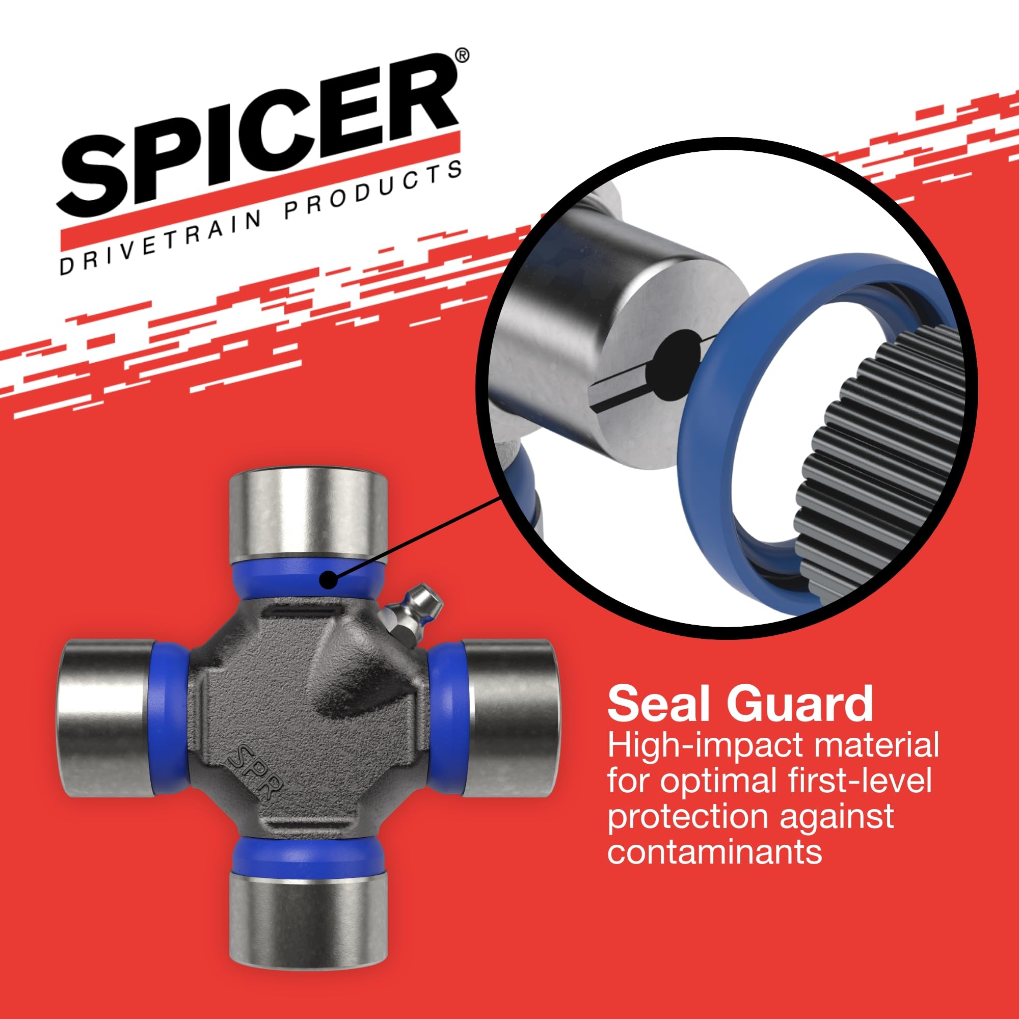 Outside snap rings shown for reliable installation of Spicer U-joint