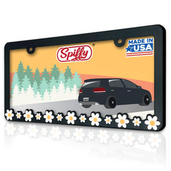 Spiffy Daisy License Plate Frame front view showing floral retro design for curb appeal.