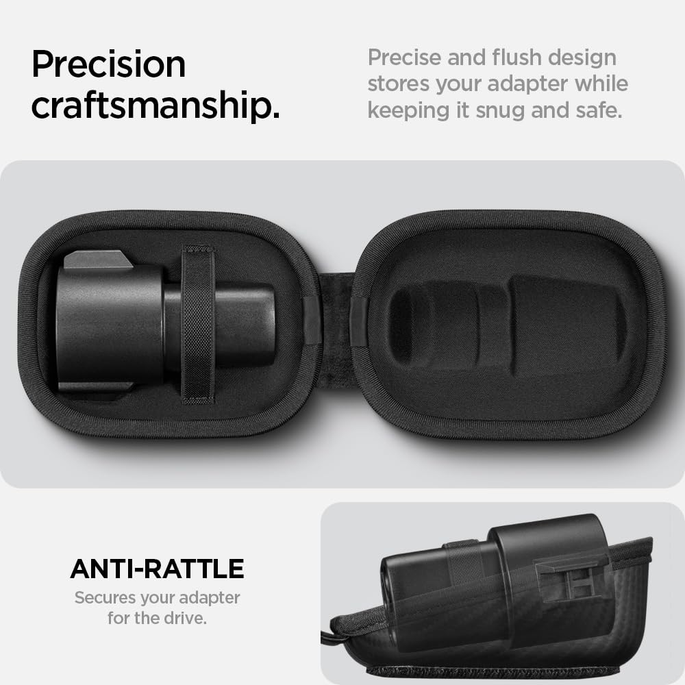 Spigen Tesla J1772 case compatible with OEM Tesla adapters.
