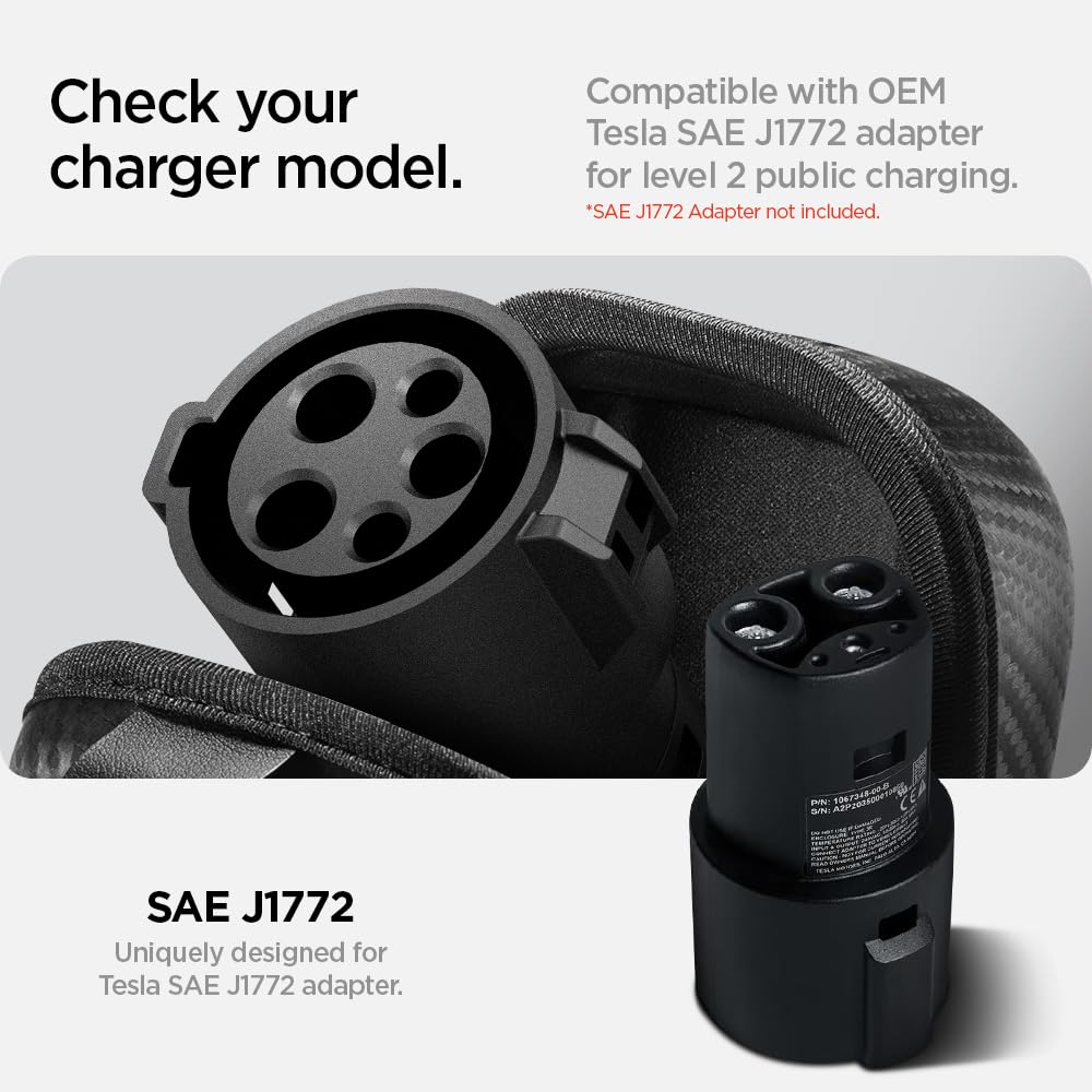 Spigen adapter case fits snugly to protect the J1772 Tesla adapter.