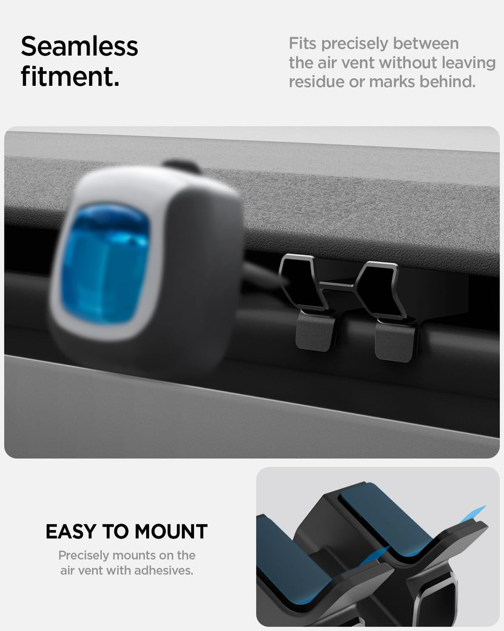 Spigen Air Freshener Adapter on Model 3 Highland clip ensures stable placement.