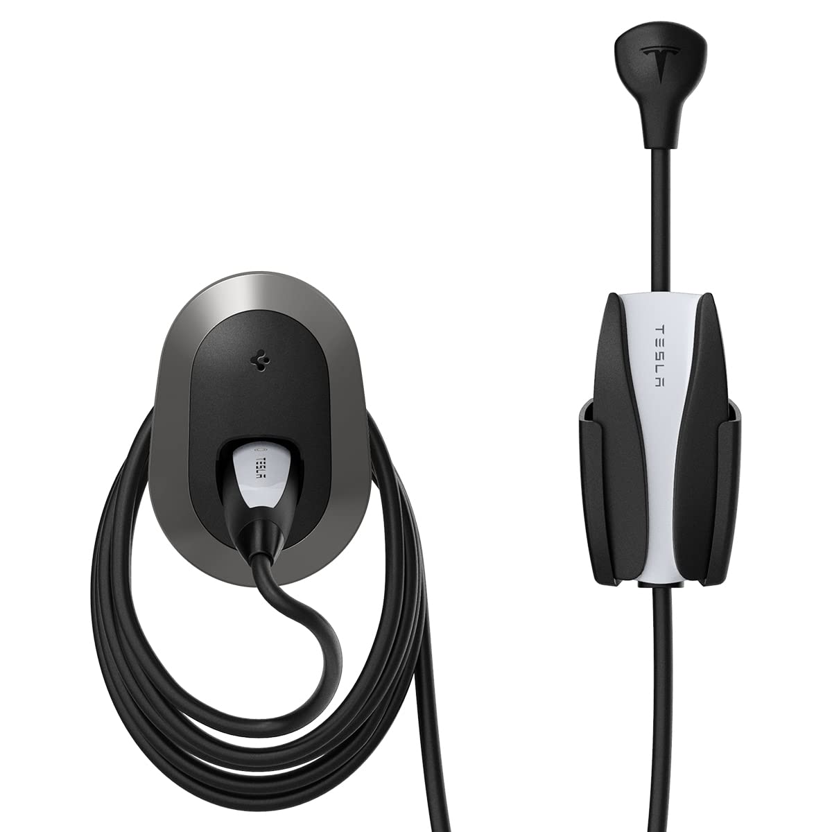 Spigen Bespoke wall mount holds the Tesla cable securely for clutter-free charging.