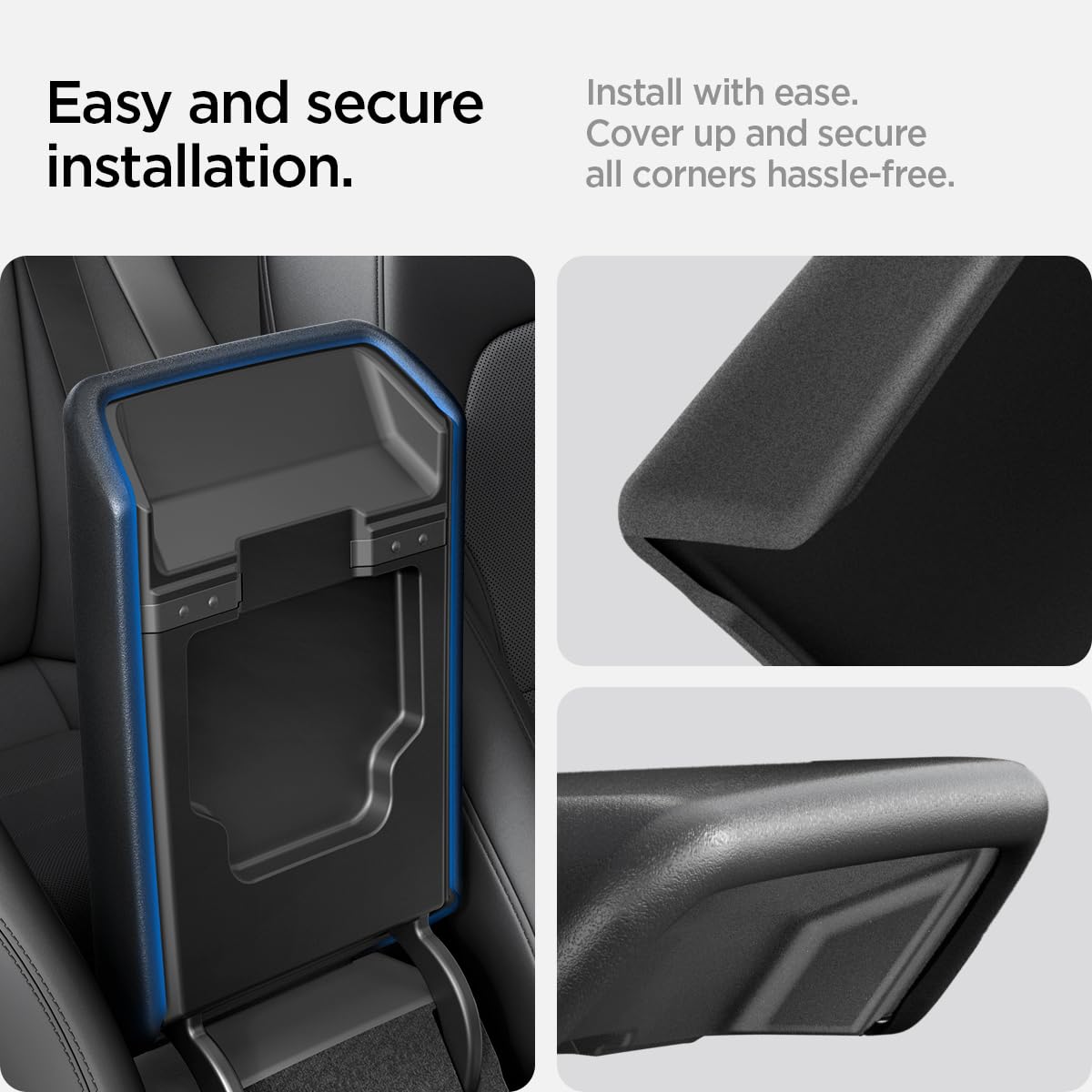 Gift-ready packaging featuring Spigen armrest cover for Tesla owners