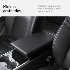 Spigen center console armrest cover on Model 3 2017-2023 front view, minimal design
