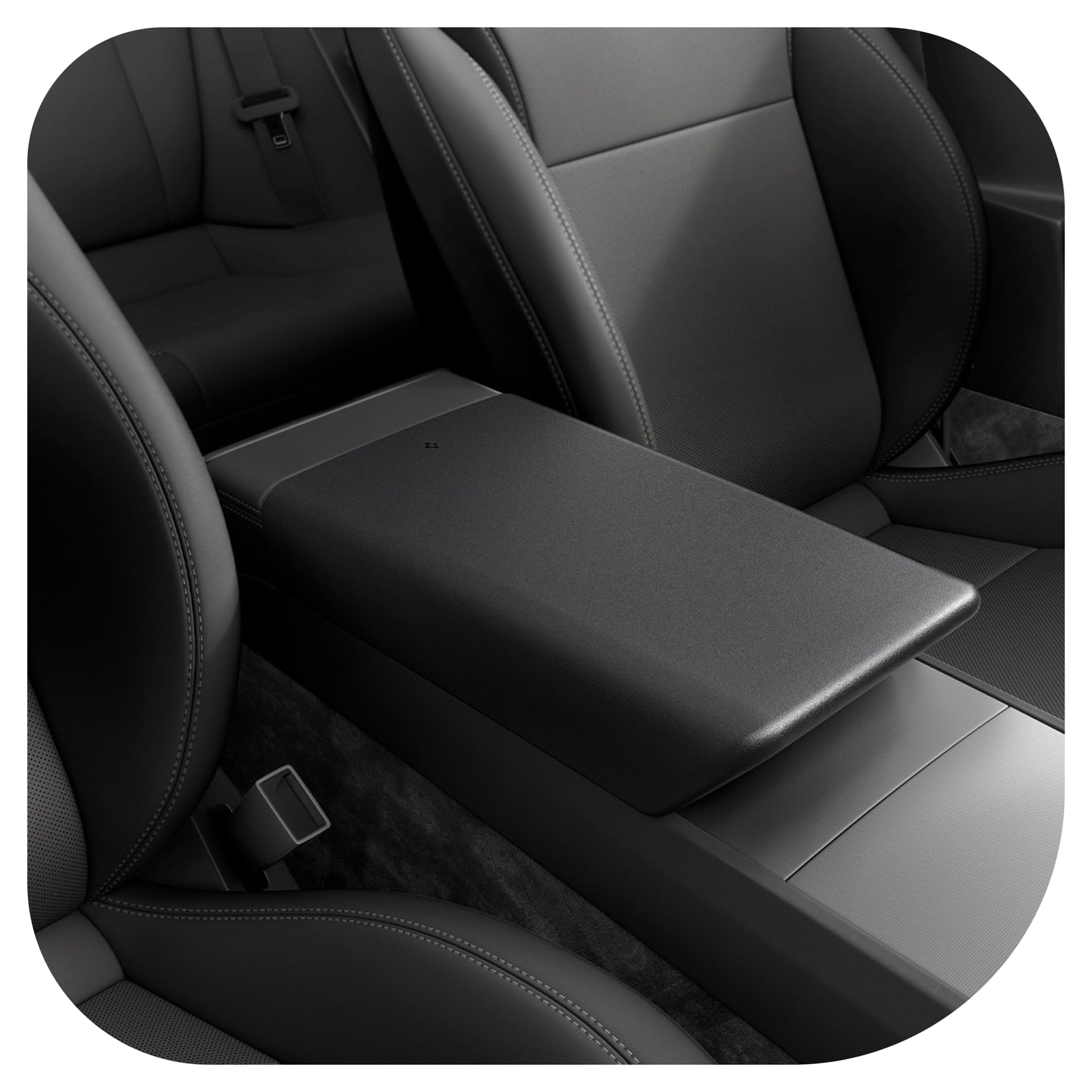 Spigen center console armrest cover on Tesla Model Y Juniper shows premium TPE protection
