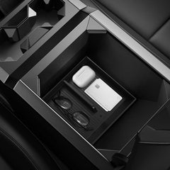 Spigen Center Console Organizer for Tesla Cybertruck bottom carbon edition keeps essentials within easy reach.