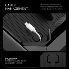 Spigen center-console-organizer-cable-management-cutout keeps chargers tidy and accessible.