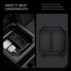 Spigen center-console-organizer-rigid-pc-construction delivers durable storage inside Cybertruck cabin.