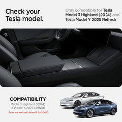 Spigen center console organizer for Tesla Model Y Juniper, inside view, reduces clutter during daily drives.