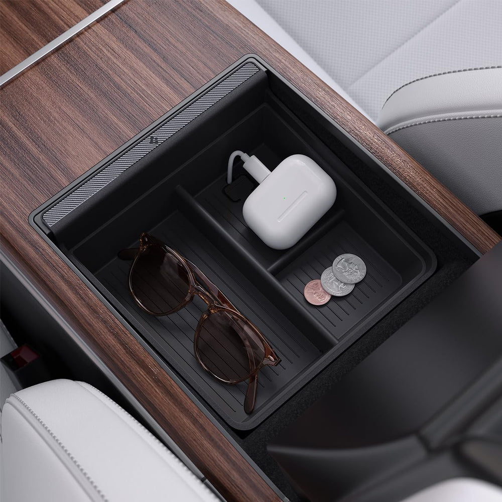 Spigen console organizer tray for Tesla Model X/S with tidy storage and easy access.