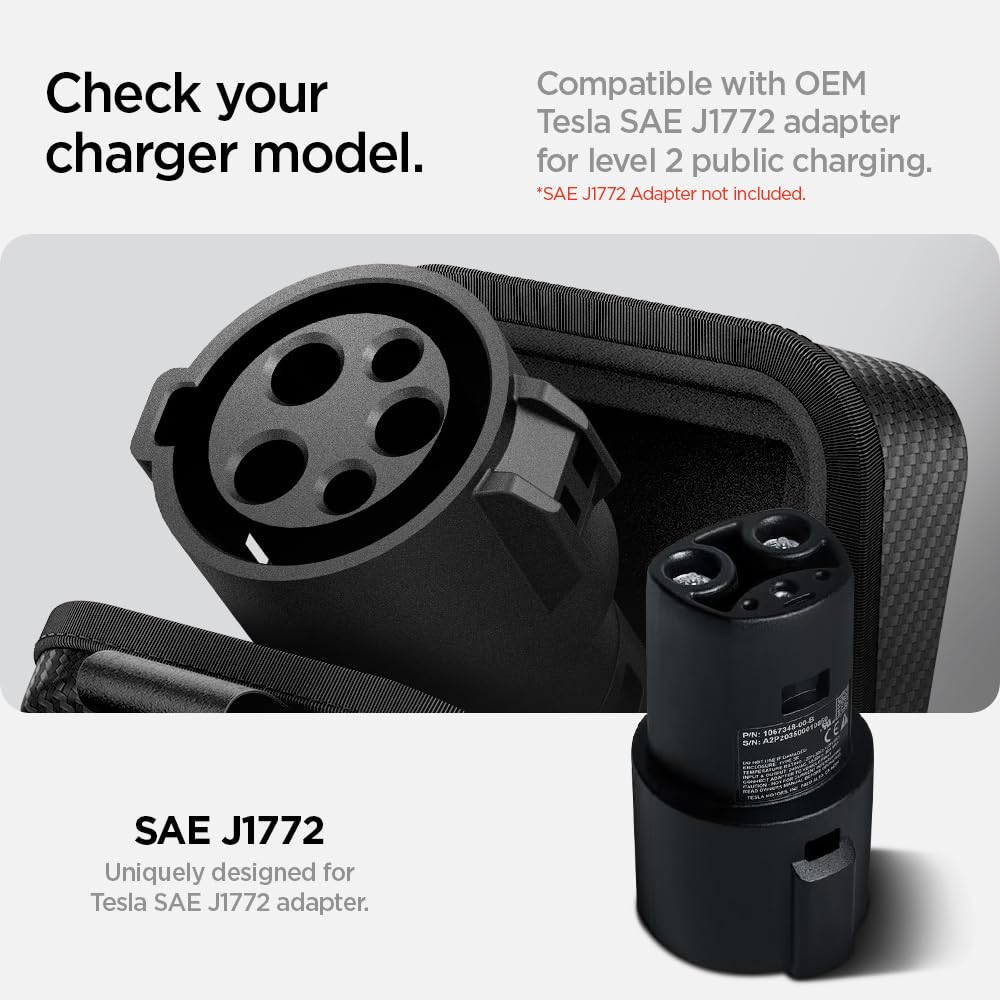 Spigen Cybercase magnet closure keeps the J1772 adapter secure on the go.
