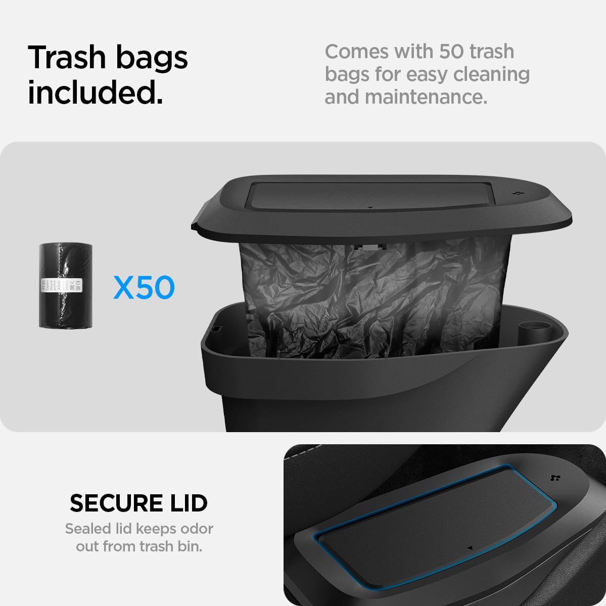 Spigen custom-fit driver-side pocket trash can for Model 3 Highland