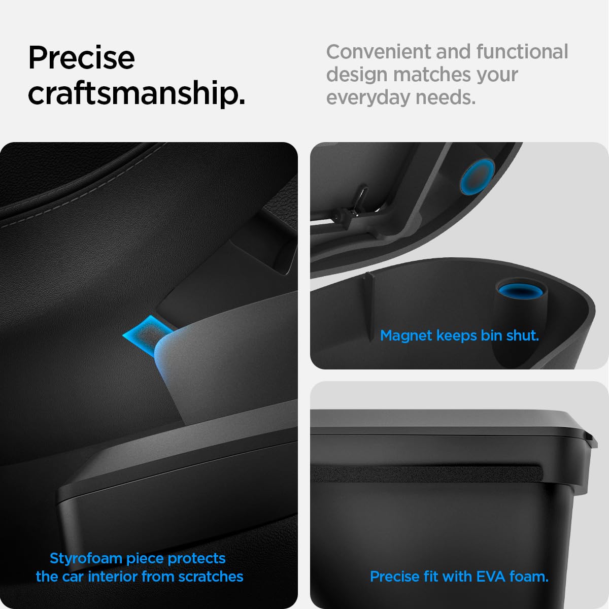 Spigen odor containment feature demonstrated in Model 3 Highland trash can