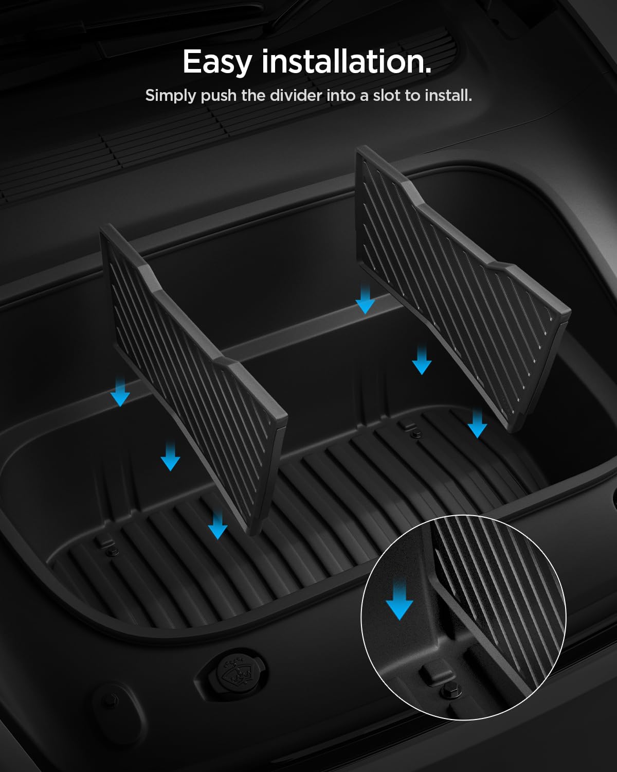 Spigen front trunk divider packaged as a thoughtful gift for Tesla owners