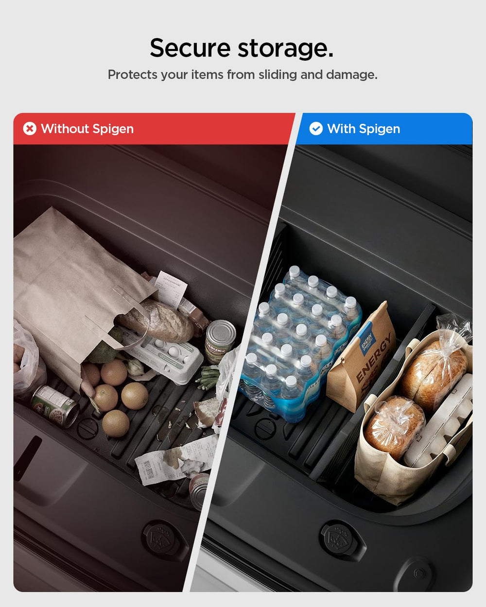 Spigen front trunk divider easy drop-in installation for Model Y Juniper