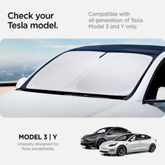 Spigen dual-layer sunshade reflects heat and blocks UV for Model Y and Model 3