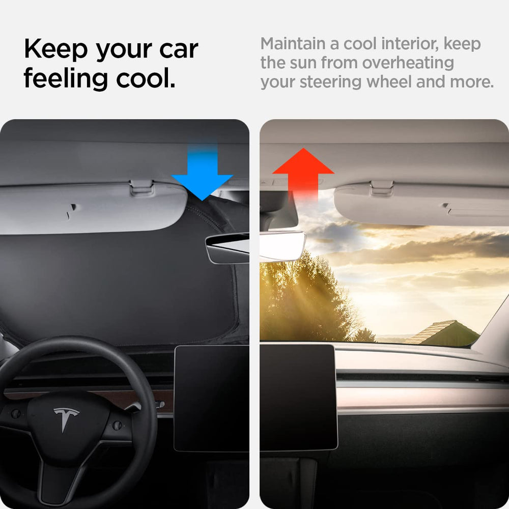 Spigen sunshade designed for a perfect fit on Tesla Model Y and Model 3