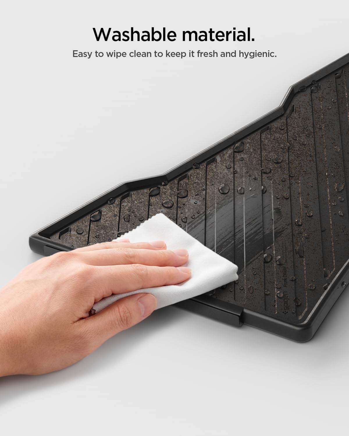 Spigen frunk divider reducing rattling and maintaining order during drive